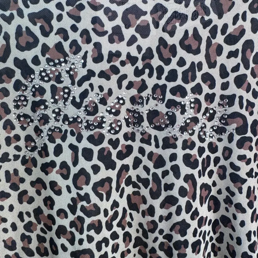 Guess Women's L NWT Leopard Sheer Long sleeve Sparkle Guess Logo Top - Picture 3 of 7